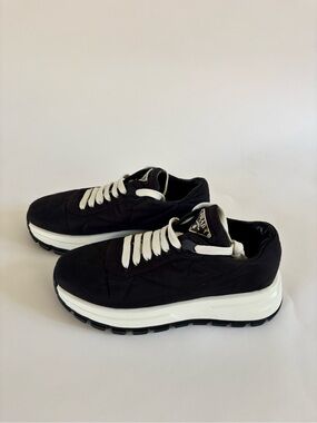Prada Black Quilted Nylon Platform Sneakers Size 37